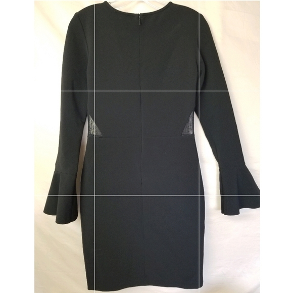 Parker Illusion Dress Black Bell Sleeve Sheath Mesh Stretch Womens Size XS - Picture 10 of 14